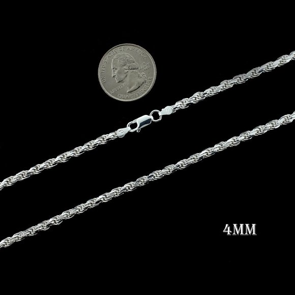 Real 925 SOLID Sterling Silver 4mm Rope Chain Necklace 22" inch - Picture 2 of 6